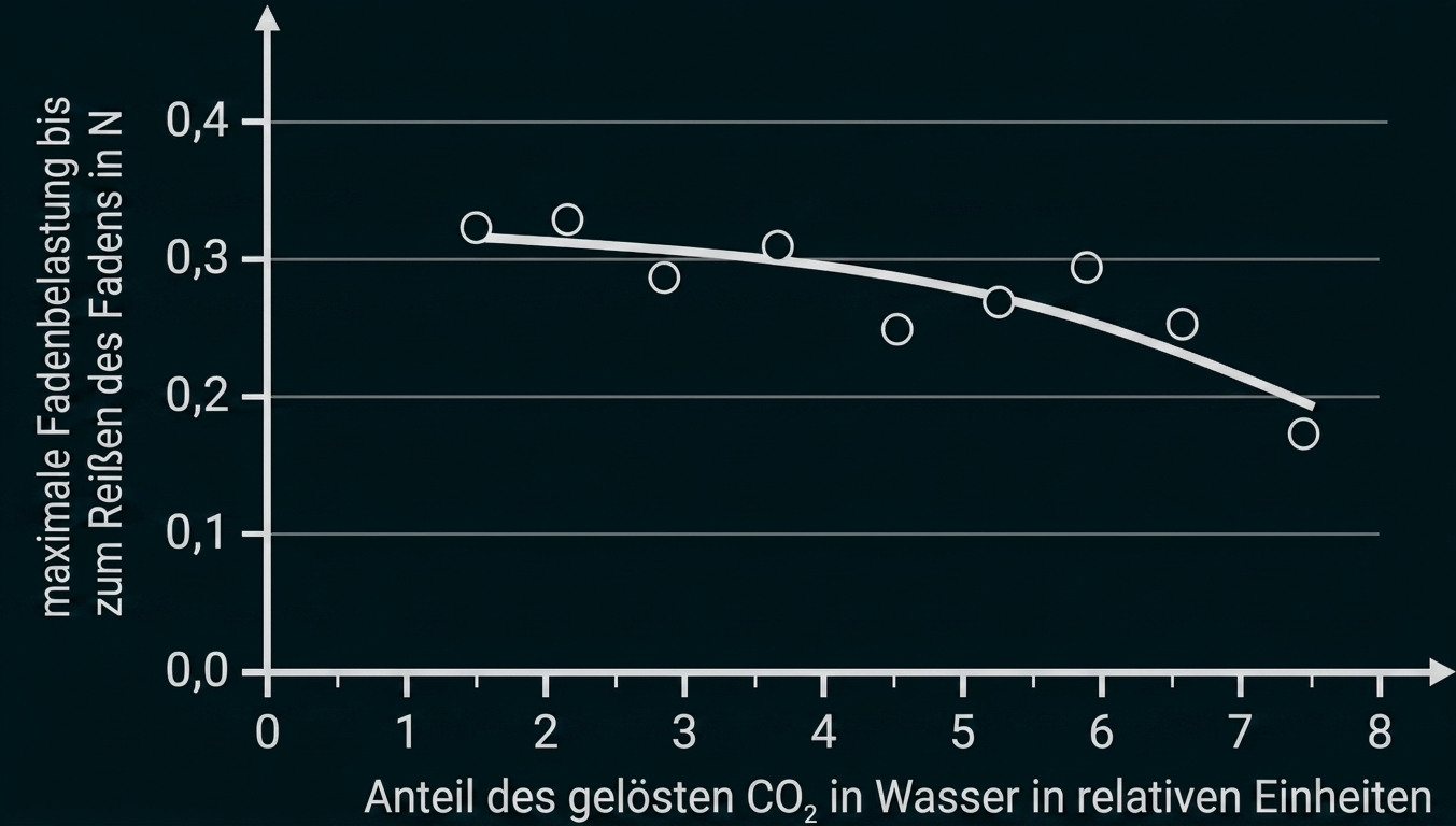 Diagramm mit CO2-Anteil und maximaler Fadenbelastung eines Fadens